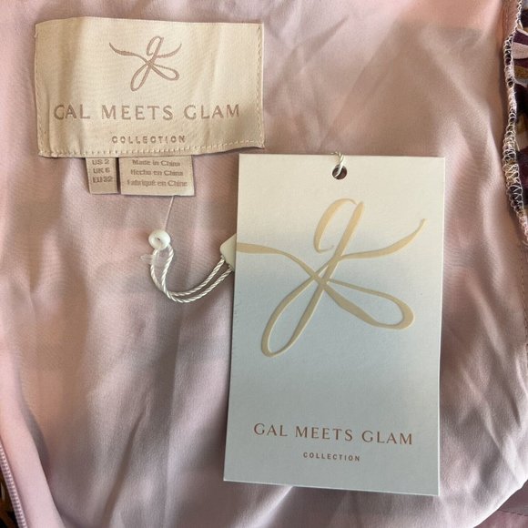 Gal Meets Glam Lindsey Dress Size 2 Purple Pink Plaid Tie Neck Pockets V Neck - Picture 14 of 15